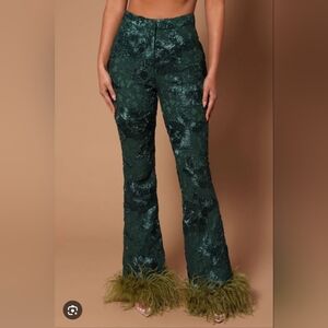 Fashion Nova Luxe Collection Feather Trim Lace Embroidered Pants Size XL